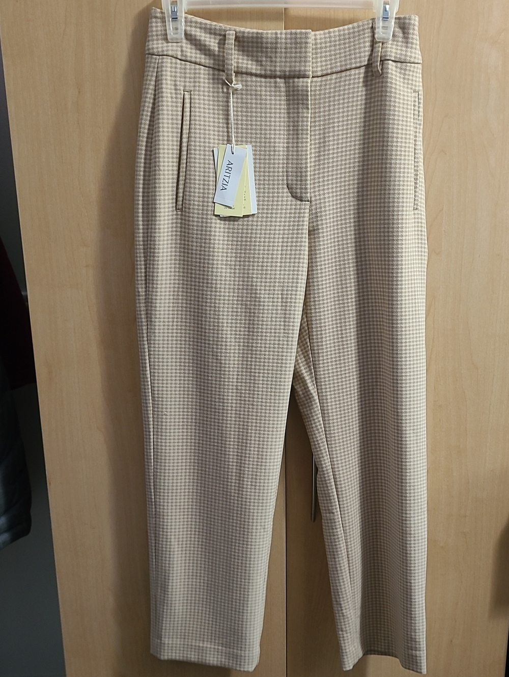 Aritzia - Wilfred Claudine Beige Houndstooth Patterned Straight Pants BNWT